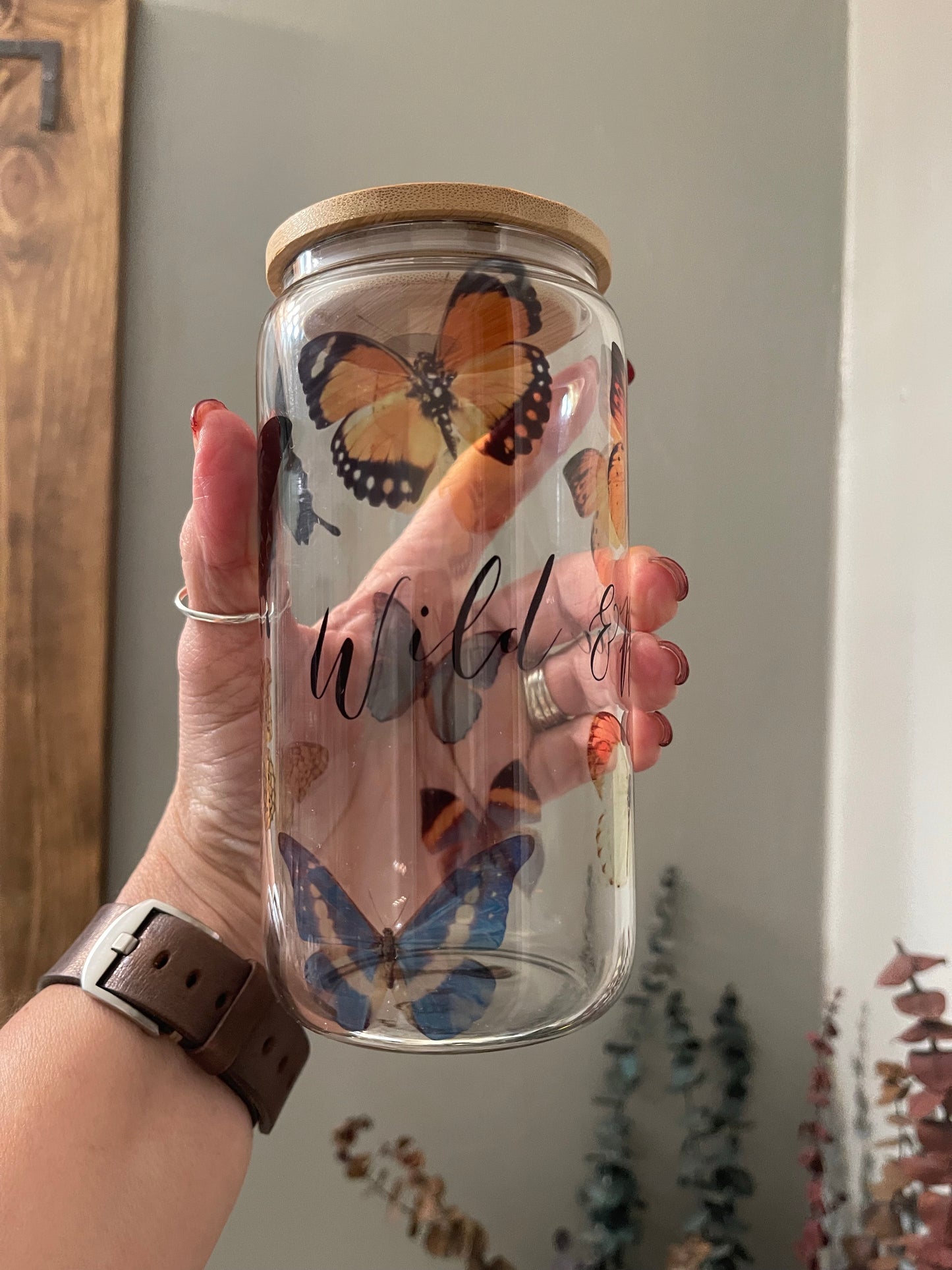 Wild & Free ButterfliesClear glass can tumbler