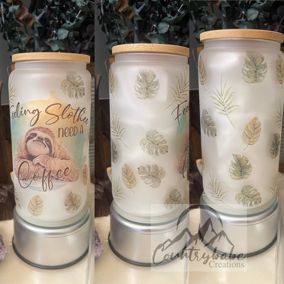 “Feeling Slothee” Frosted glass can tumbler