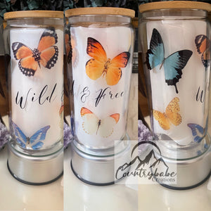 Wild & Free ButterfliesClear  glass can tumbler