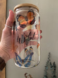 Wild & Free ButterfliesClear  glass can tumbler